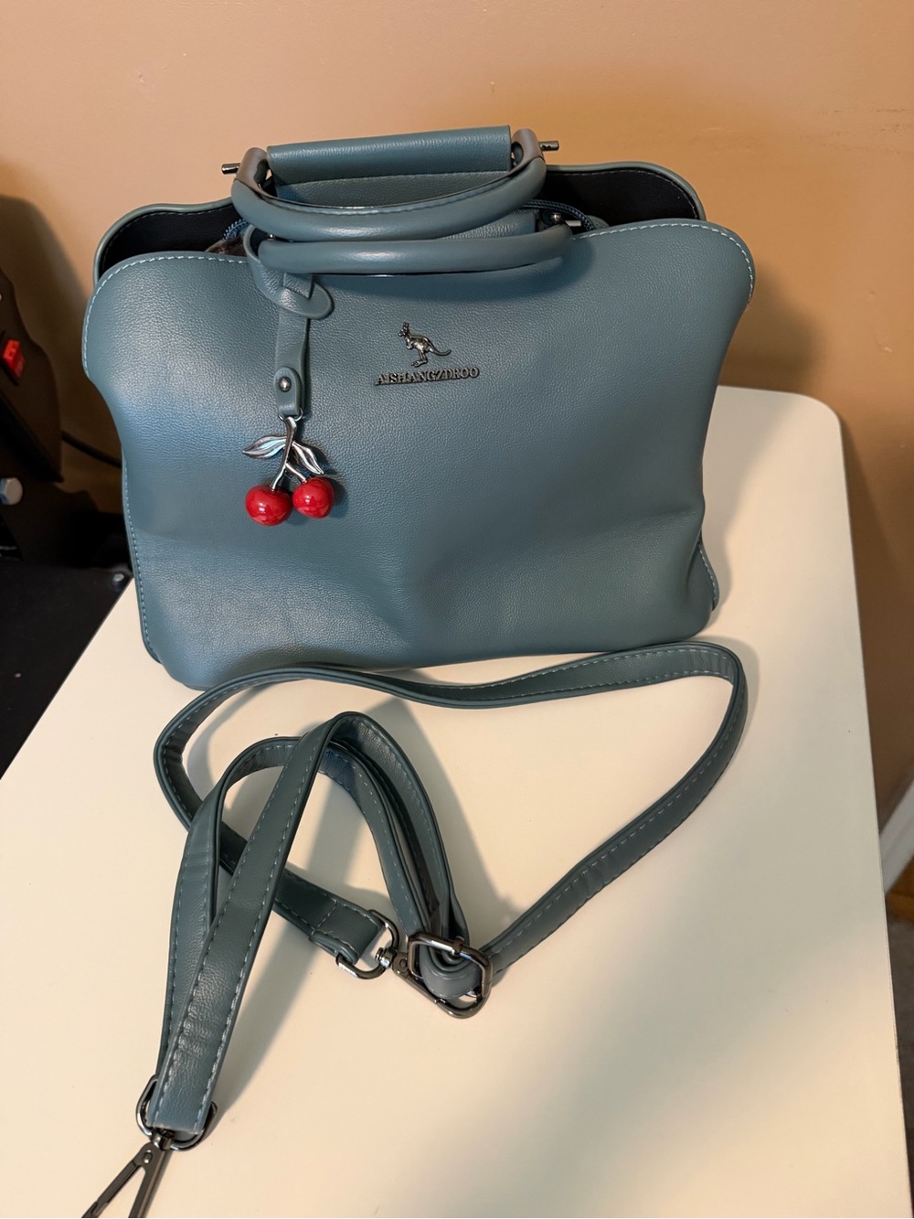 Blue Leather Top-Handle Satchel